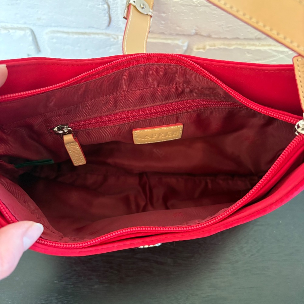 Ralph Lauren Vintage Y2K Red Nylong Leather Shoulder Bag - Picture 6 of 7